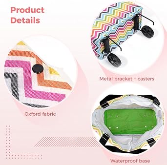 Generic Folding Shopping Bag, Reusable Portable Collapsible Trolley Bag, Foldable Shopping Cart with Wheels Grocery Bag for Travel, Shopping, Camping, 18L