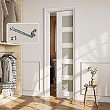 24' x 80' CRUTOP Pocket Door, 5-Lite Frosted Glass Pre-Built Door Slab & Frame Kit &Soft Close for 2x4 Studs Wall, Interior Sliding Doors No Slam or Pinch, Alt. Prehung, French, Closet Doors for Home