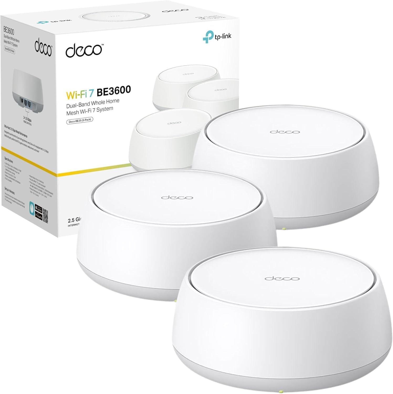 Deco BE25(3-pack) Mesh WiFi 7 BE3600Mbps, 2x 2.5G Ports, MLO Mesh System Router, VPN Clients & Server, WiFi Extender Booster, Private IoT Network, Seamless AI Roaming,Easy Setup,Alexa & Google