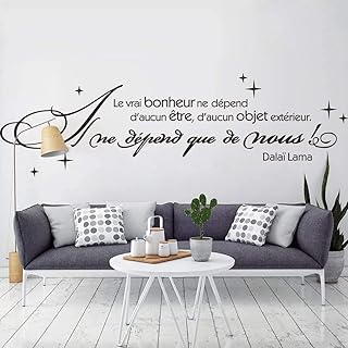 YFKSLAY Stickers muraux Noirs Lettres et Phrases Le Vrai Bonheur ne dépend d Aucun être Stickers muraux décoratifs en Vinyle détachable pour Salon Chambre