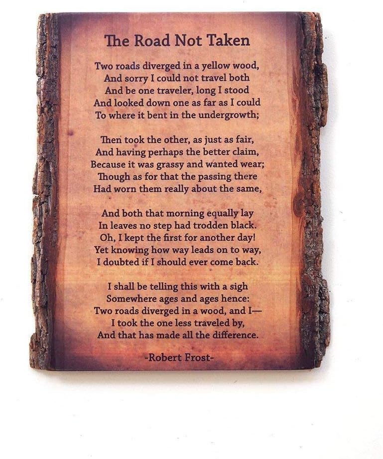 The Road Not Taken on Live Edge Wood - Wood Wall Art with Robert Frost Poem