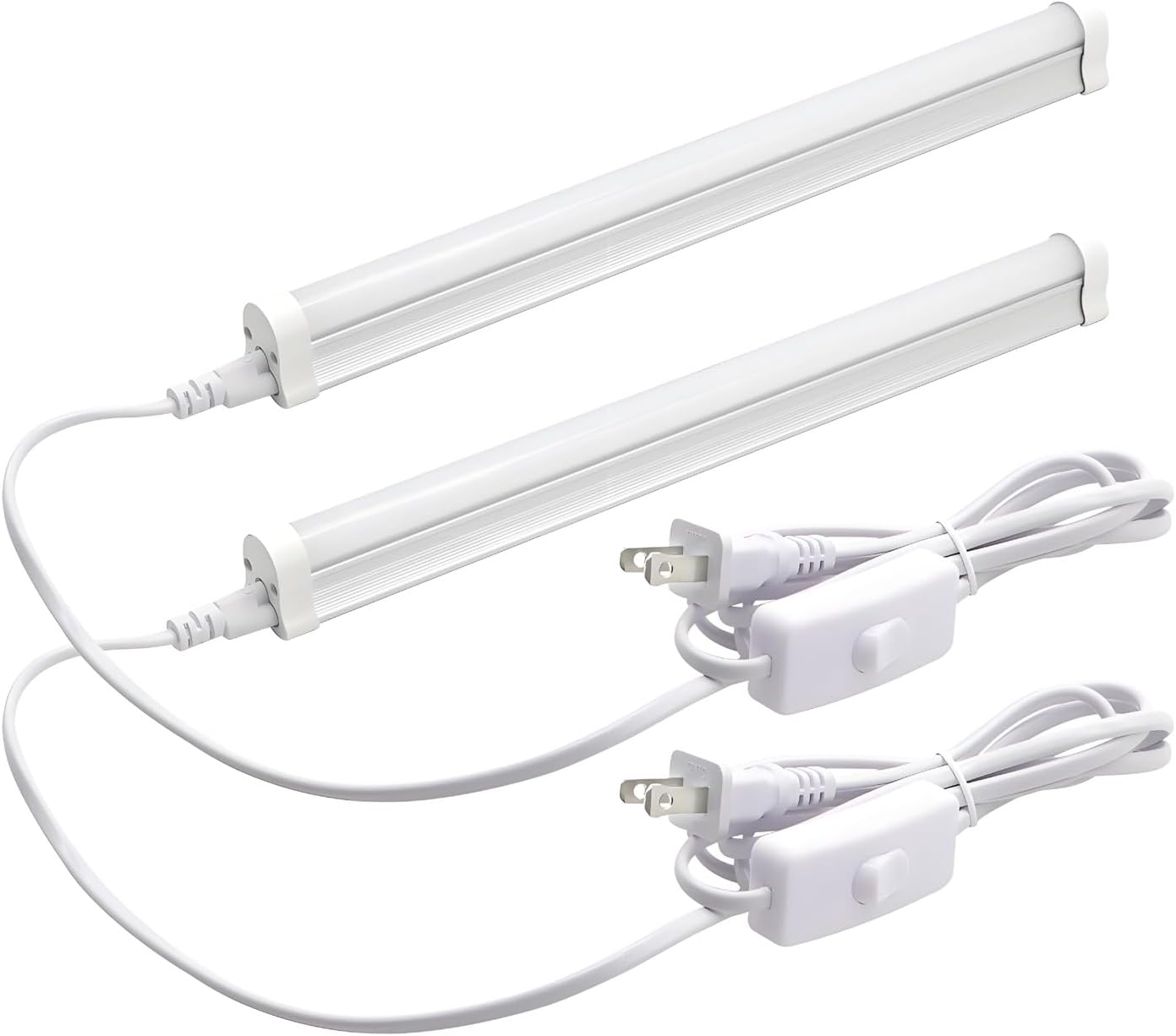 T5 LED Light Fixture 1ft 580lm 5W Frosted Cover, Under Cabinet Lighting, 6500k Cool White, Workbench and Utility Shop Lights, Corded Electric with Built-in ON/Off Switch (Pack of 2)