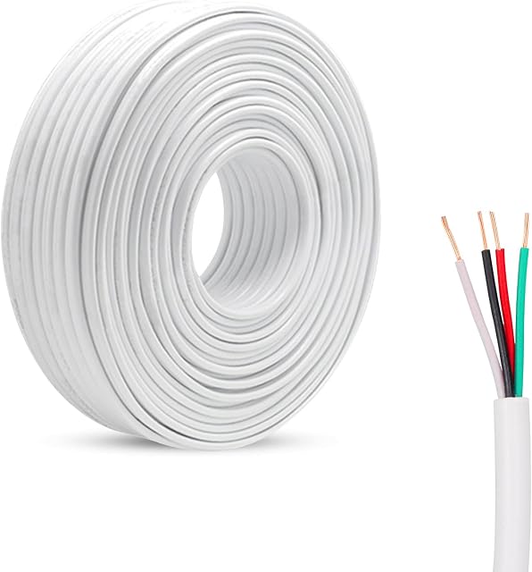 inodiref 10 Meter 28AGW Electrical Wire, 4 Core White Round PVC Electrical Cable, Low Voltage DC Flexible Copper Extension Cable, Outer Diameter 3MM, for Installing Low-Power Appliances