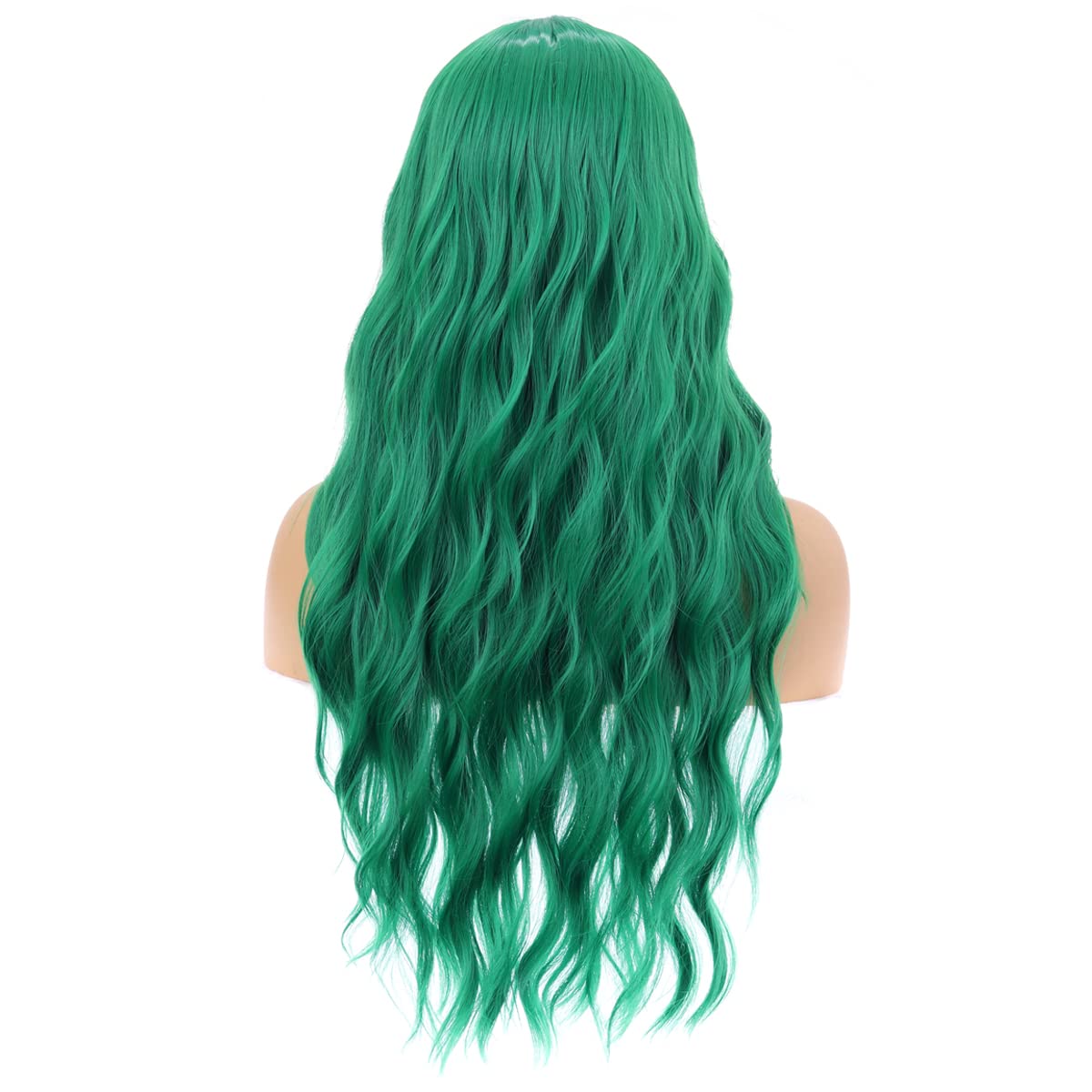 MAGQOO Green Wig for Women Girls Long Curly Wavy Emerald Green Wigs Middle Part Heat Resistant Hight Density Synthetic St.Patrick's Day