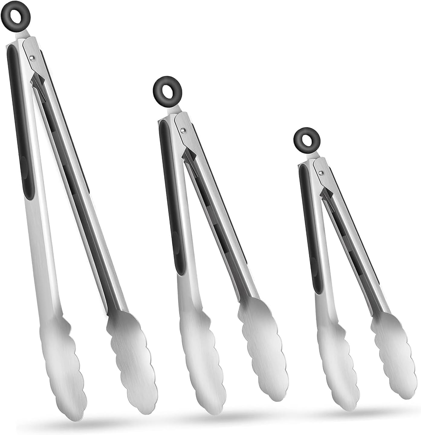 ChefAideSet of 3 Cooking Tongs,18/8 Stainless Steel and Silicone Rubber Grips with 600ºF High Heat-Resistant,Kitchen Utensils,Cooking Utensils for Grill,Salad,BBQ,Frying,Baking,Serving 7/9/12 inches