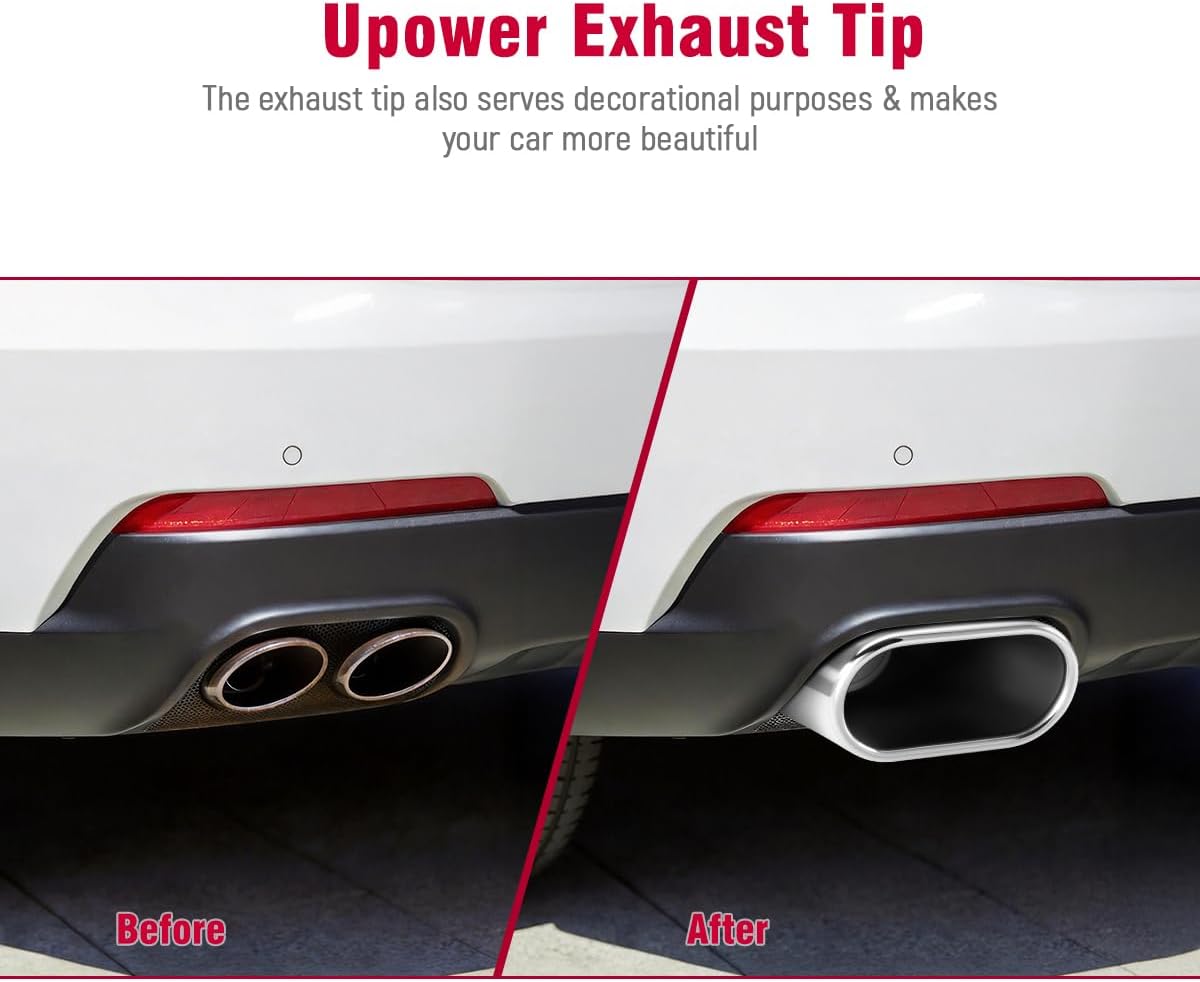 Upower Square Exhaust Tip 3" Inlet, 3" x 5.3" Outlet 9" Long Stainless Steel Polished Rectangle Exhaust Tailpipe Tip, Clamp on Design