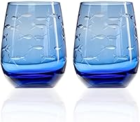 Vista 10 de Rolf Glass School of Fish - Vaso de cóctel de whisky doble de 13 onzas, juego de 2, vasos grabados sin plomo, fabricados en los Estados Unidos