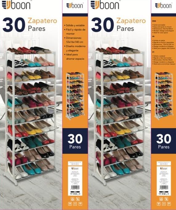 UBOON - Zapatero Organizador de Zapatos Blanco Vertical 10 Niveles, Metal, Blanco, UBOONZAPATERO30PRES