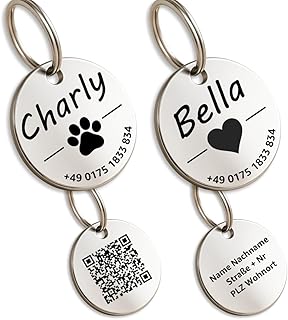Hundemarke mit Gravur - Personalisiert - Edelstahl - ⌀23mm - Silber - Namensschild für Halsband - Dog Tag - Anhänger Marke für Hunde - mit Symbolauswahl - Tiermarke für Hunde, Katzen, Welpen, Pferde product image