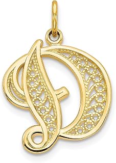 Colar de ouro amarelo 14 k com pingente de filigrana letra D inicial monograma nome pingente joias finas para mulheres presentes para ela
