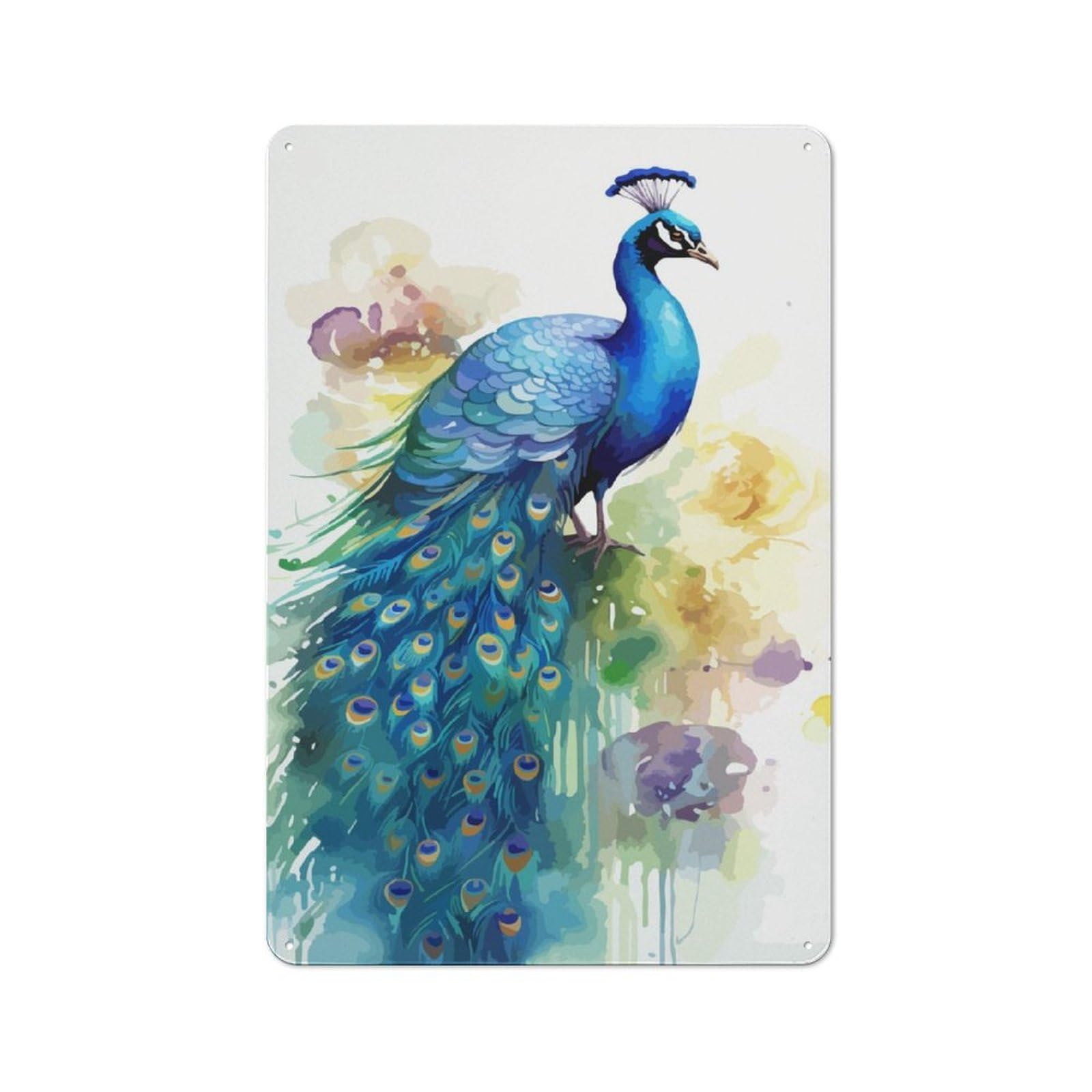 Junmoney Cute Peacock Watercolor Vintage Metal Sign 30X20cm For Pub Or Café, For Collectors Of Vintage Metal Wall Decor