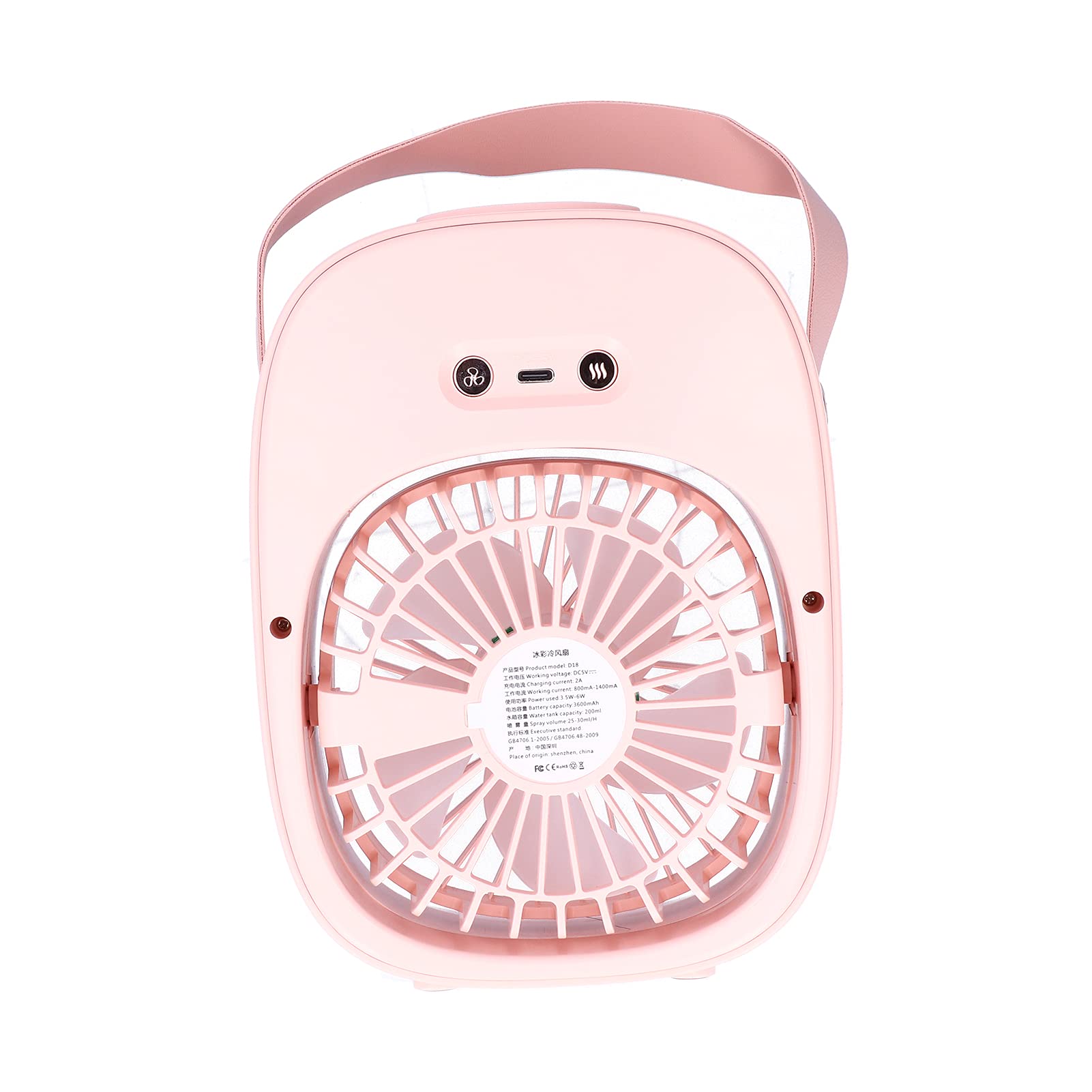 YWBL-WH Ventilatore Nebulizzatore Spray, Batteria 3600mAh, Serbatoio (PINK) | Costruzione in ABS, Leggero 704g, Funzionamento Silenzioso, Luce Calda, Display Digitale, Spegnimento Automatico per Acqua