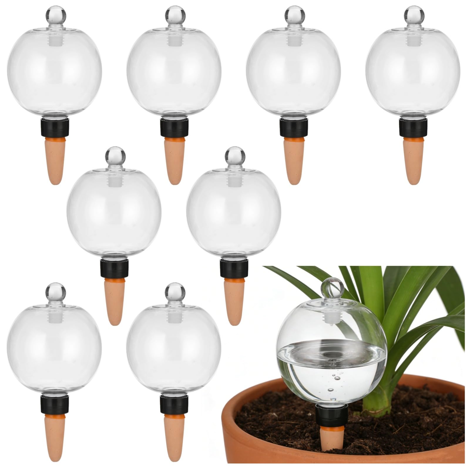 8 Stk. Selbstbewässernde Pflanzengloben für Haus, Garten und Büro, 500 ml Wasserabgabe mit Keramikspieß, Kunststoff-Wasserkugeln mit Nachfüllöffnung oben, Bewässerungseinsatz für Topfpflanzen