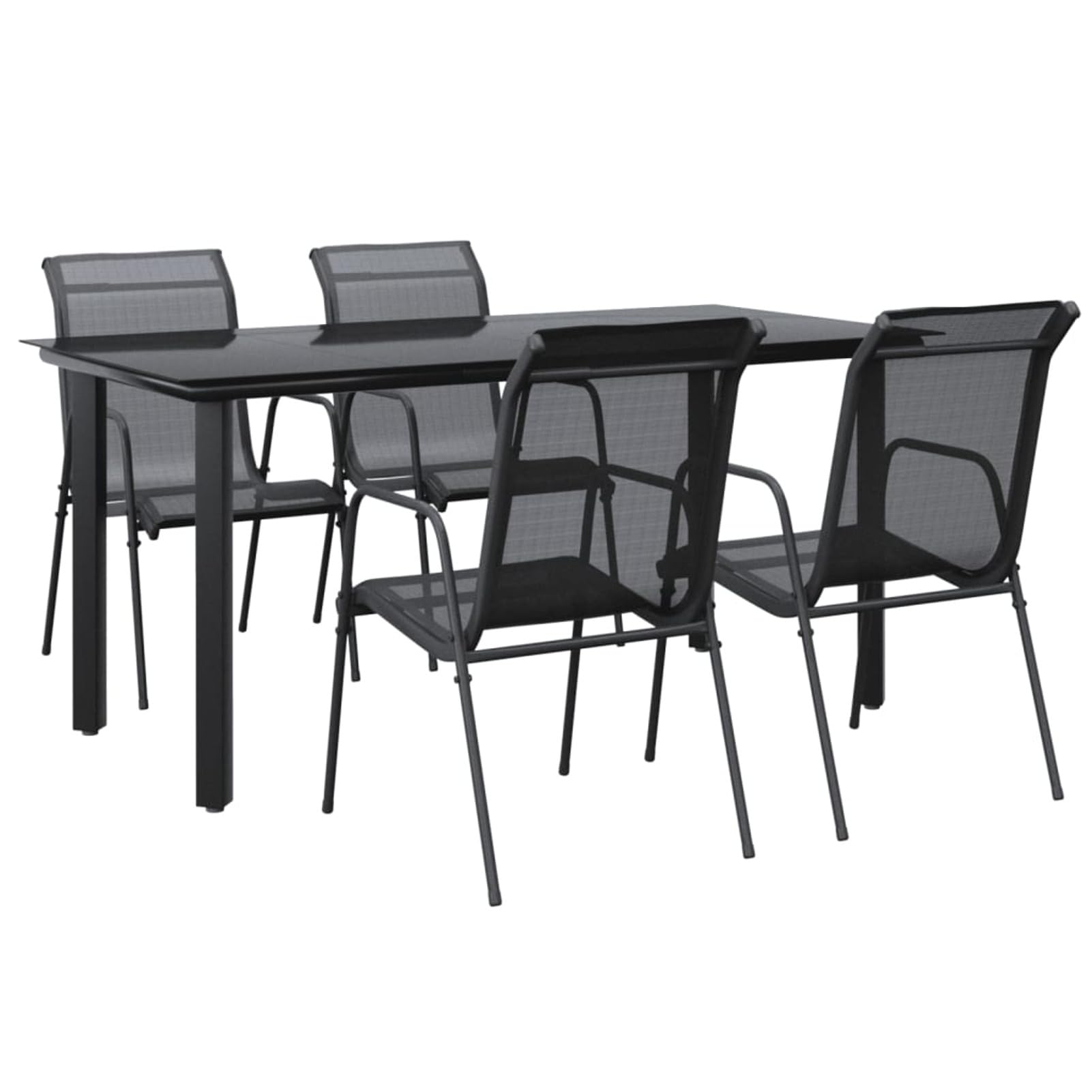 Juego de Comedor para jardín 5 Piezas Mesa Jardin Exterior con sillas Mueble Comedor Muebles Jardin Exterior Acero y textilene Negro - 3200694