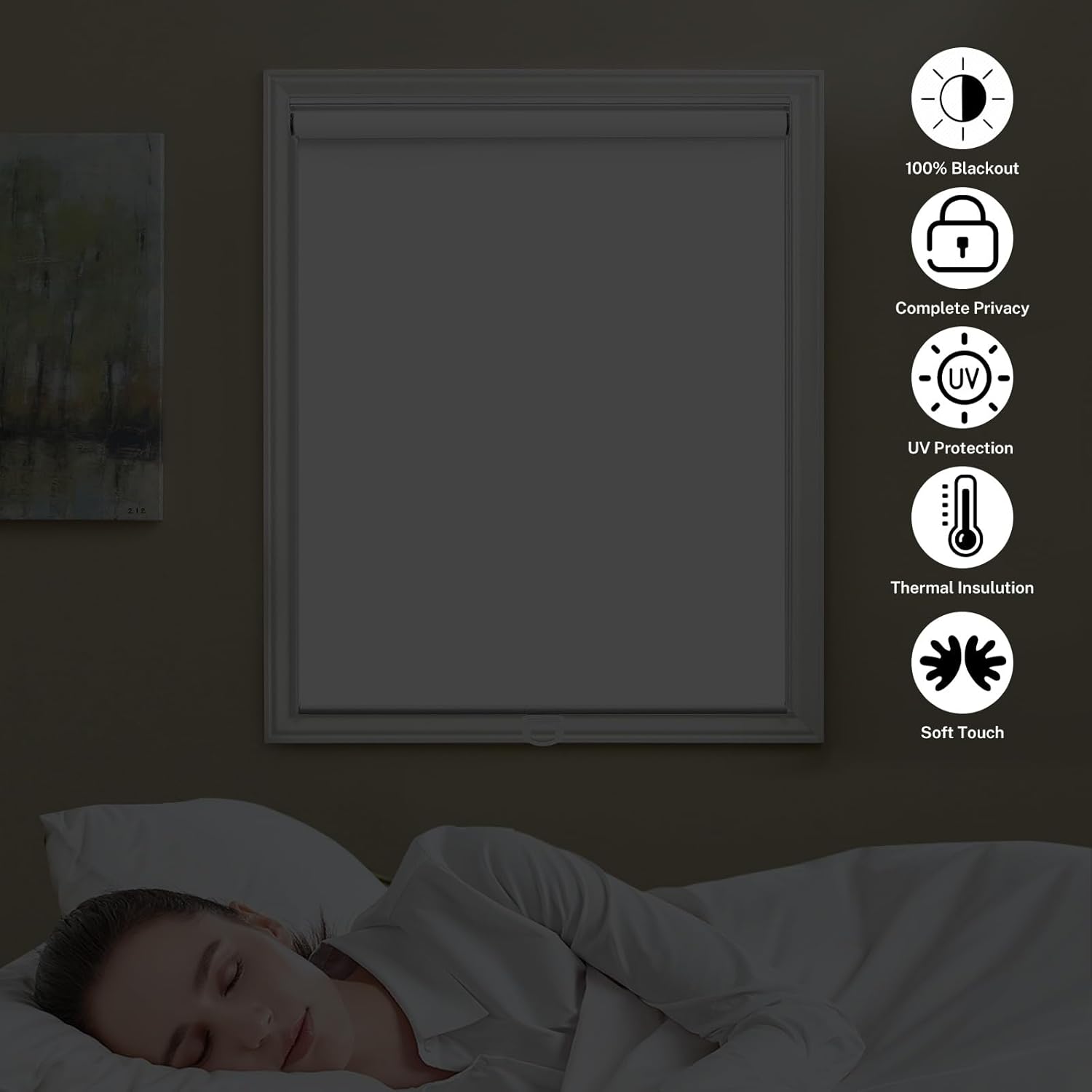 Cordless Window Blinds Roller Shades Blinds Spring Lifting Roller Blinds with Roll up Thermal Insulation Shades for Home Office Living Room Bedroom, Easy to Install, White, Custom Size