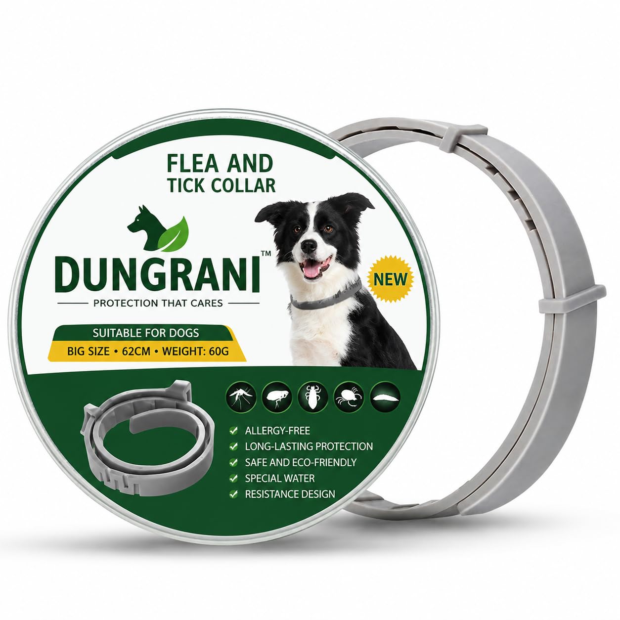 Dog Flea & Tick Collar 62cm | Long-Lasting Flea, Tick & Mosquito Protection Collar for Large Dogs | Waterproof, Adjustable, Odor-Free, Eco-Friendly Pest Control Collar for Dogs (Grey, 60g)-image-9