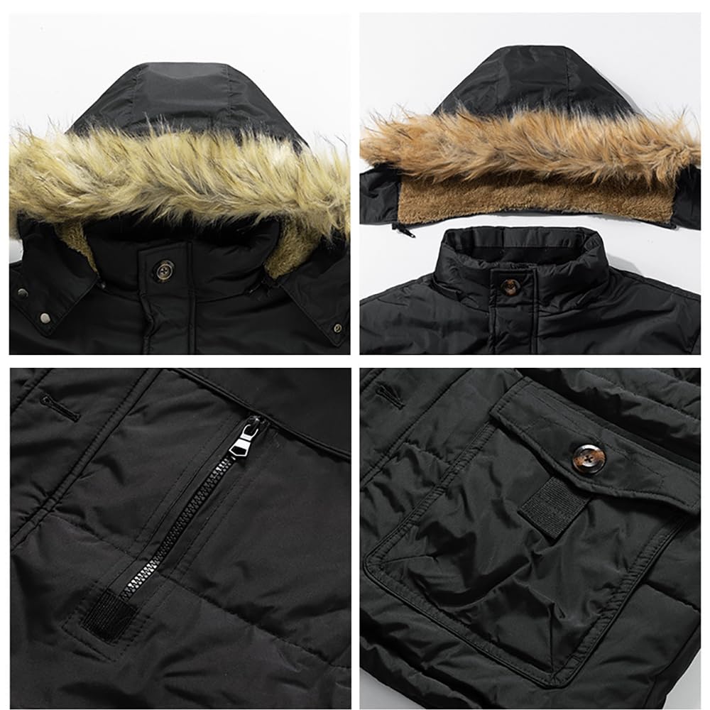 Parka larga para hombre con capucha de pelo extraíble, forro de terciopelo cálido, abrigo de invierno acolchado, chaqueta de entretiempo para exteriores