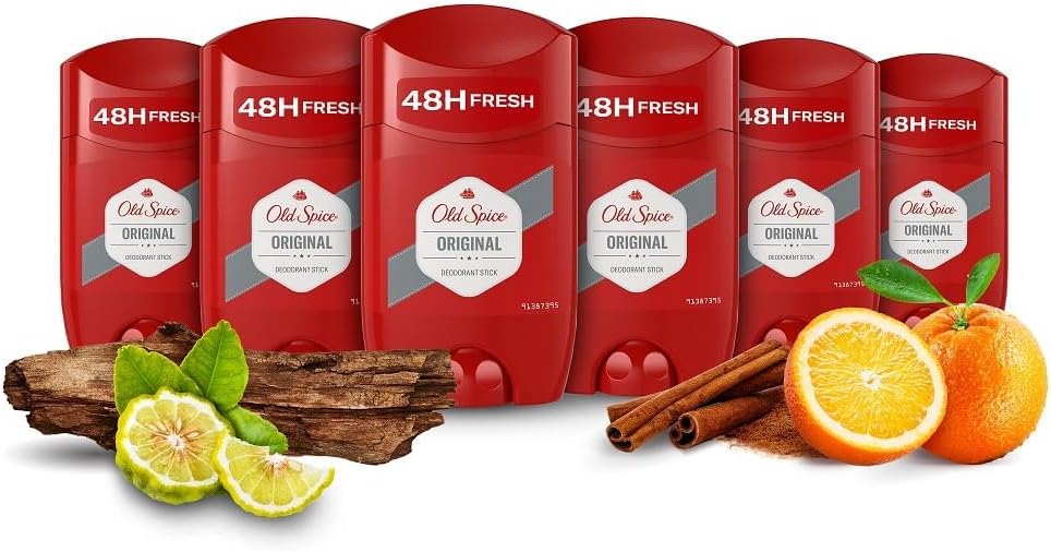 Original Deodorant Stick For Men, Aluminium Free, Long Lasting Perfume Quality Scent, 48H Fresh, Invisible on Black & White, Multipack 6 x 50ml
