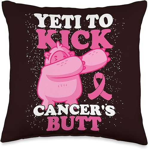 Yeti to Kick Cancer's Butt Fight Cancer Quote Divertida almohada de apoyo familiar para el tratamiento de concienciación sobre el cáncer de mama, 16
