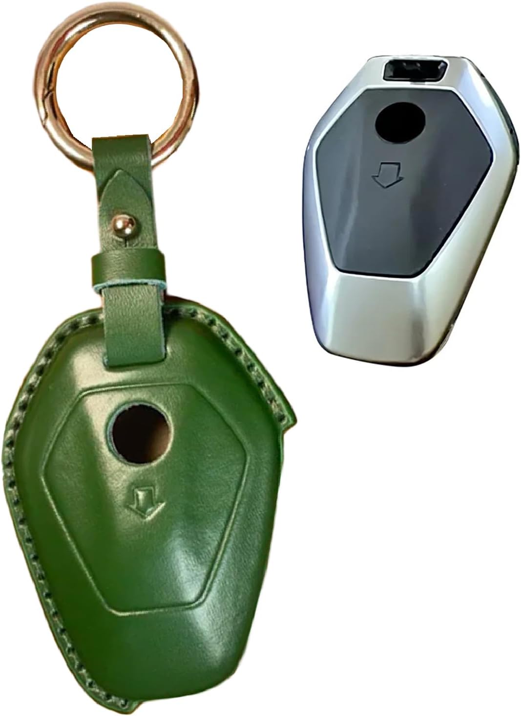 Hand-stitched leather Motorcycle Key Fob Cover Compatible with BMW R1300GS 1300GS R12 2025 ADV Adventure Motorcycle Car Key Case Protector replacement key fob A-Green
