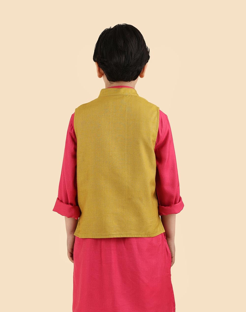 Fabindia Giacca Dobby Nehru in misto viscosa di cotone, verde