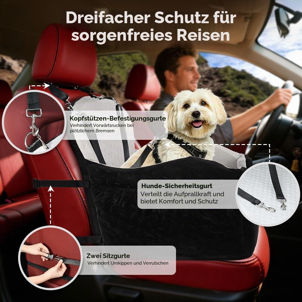 KYG Hunde Autositz für Kleine bis Mittlere Hunde unter 35 lbs | Ganzjährig nutzbar, Extra Stabiler, Waschbarer, Wasserdichter, Zwei Sitzkissen unterschiedlicher Höhe