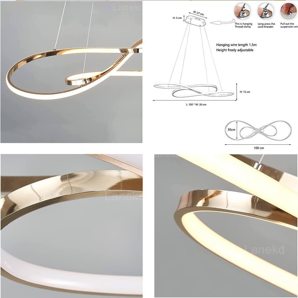 Lanekd Lampada a Sospensione Lampada da Tavolo da Pranzo Cromo Lampadario LED Dimmerabile Con Telecomando 36W Soggiorno Lampada Moderna Regolabile Altezza Ufficio Cucina Lampadari (Cromo)