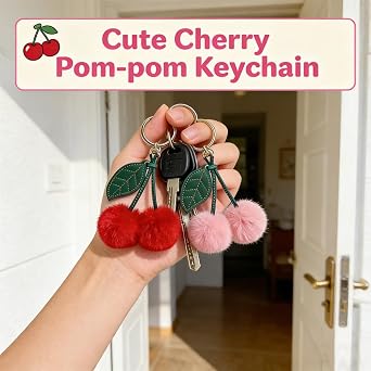 Pom Pom Keychain Cute Cherry Keychain Fluffy Accessories Cherry Bag Charms Purse Charms Car Bag Charm Handbags Pendant 3PCS Red Series