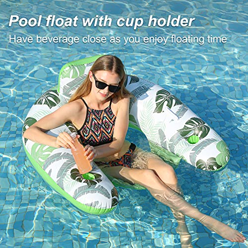 Inflatable Pool Float Chair Lounge For Adults, 2 Pack Pool Floaties Chair With Cup Holder, Water Floating Chair For Summer Beach Swimming Pool Toys,Lifetime Replacement #TOP2