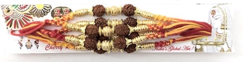 Pack of 6 Double Rudraksha and Gold Beading – Rakhi Thread/Rakhi Bracelet/Bhaiya Series (Mix)