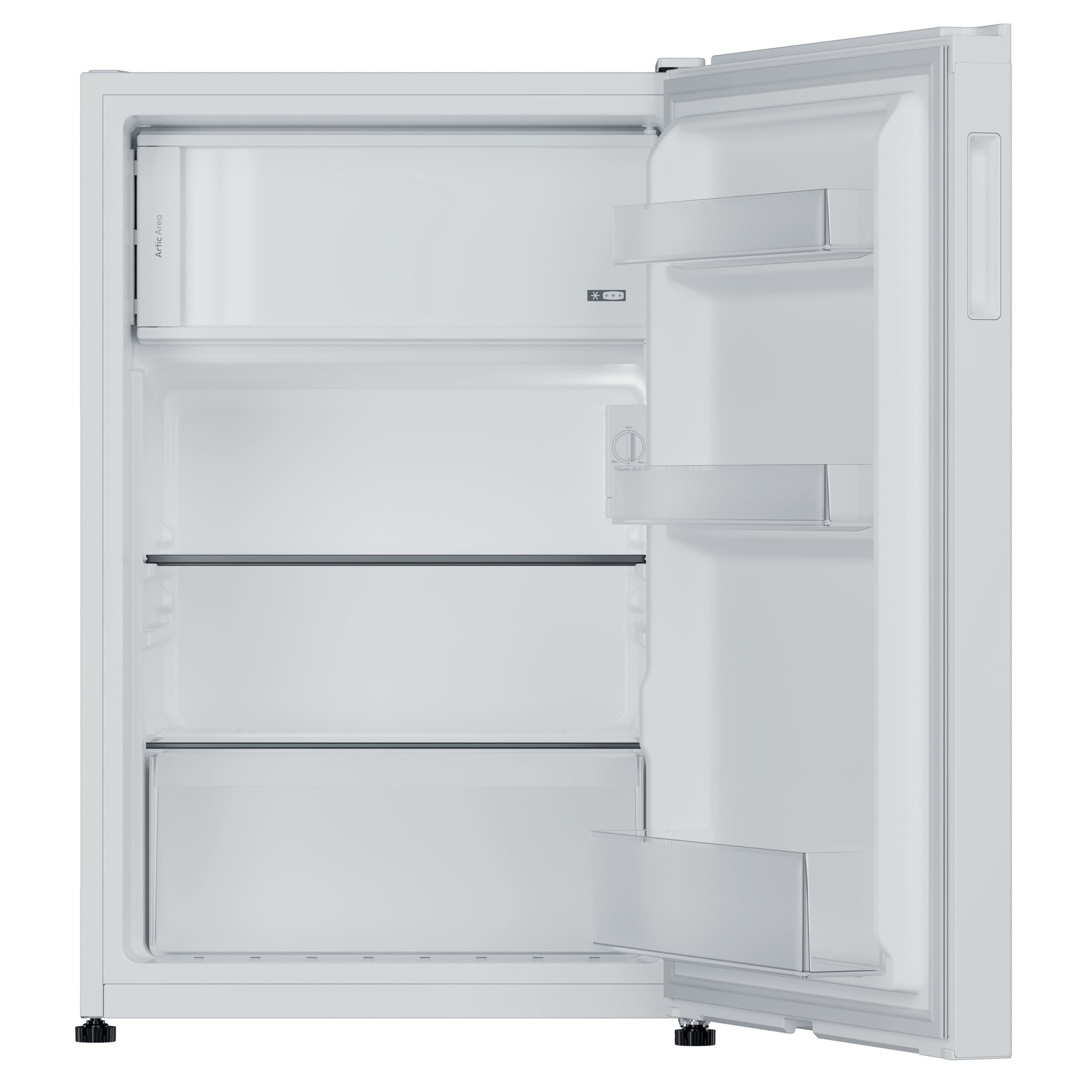 Candy CNOQ2S58EW, mini frigorifero con congelatore, larghezza 54,5 x 85 cm, 129 l, 2 ripiani, 3 balconi, 1 cassetto, controllo meccanico della temperatura, illuminazione a LED, altezza regolabile, 37
