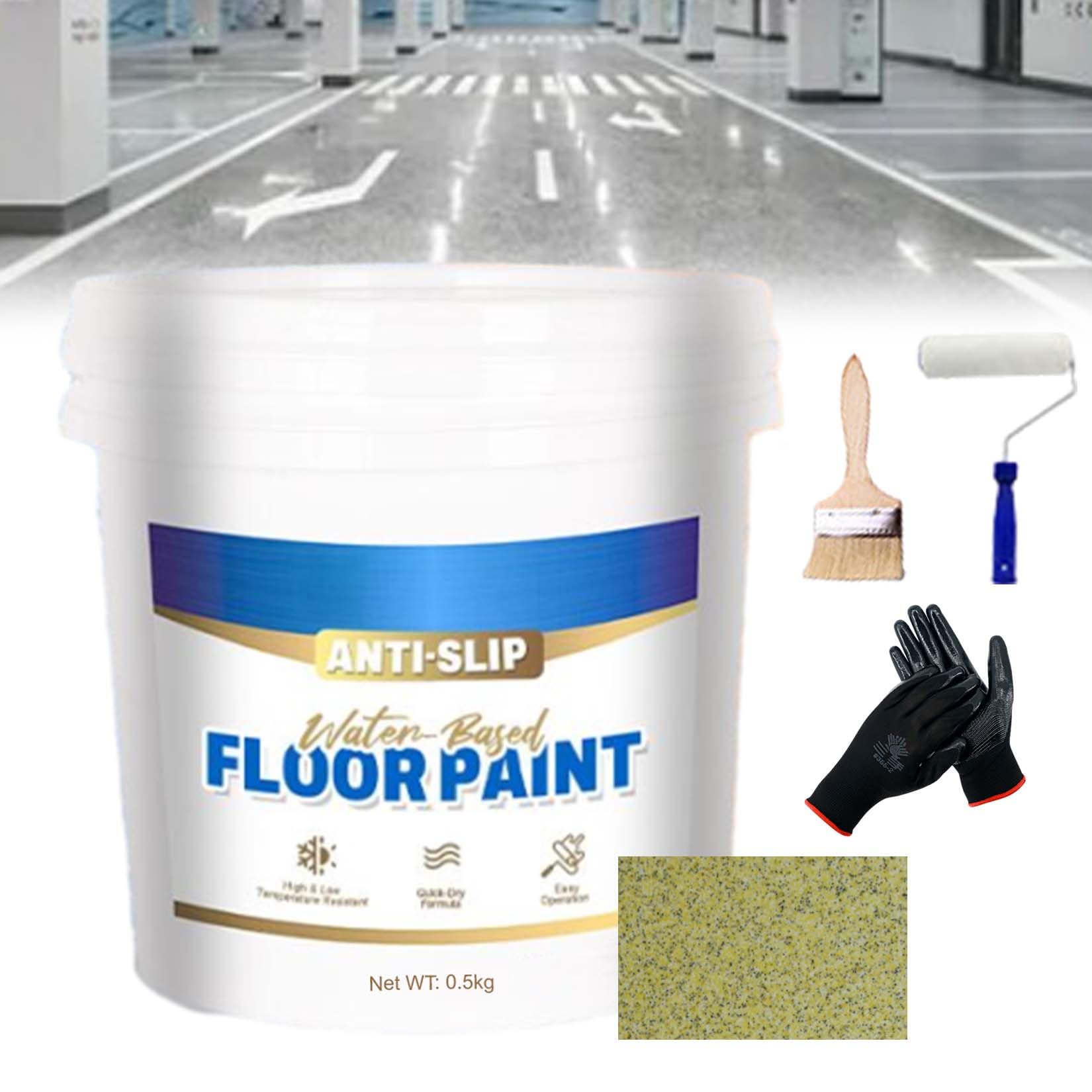 Wear-Resistant Anti-Slip Self-Leveling Epoxy Floor Paint, High-Gloss Marble Effect Epoxy Floor Coating, Epoxy Floor Paint for Concrete, Anti-Slip Quick-Dry Water-Based Garage Floor Paint (Lemon)