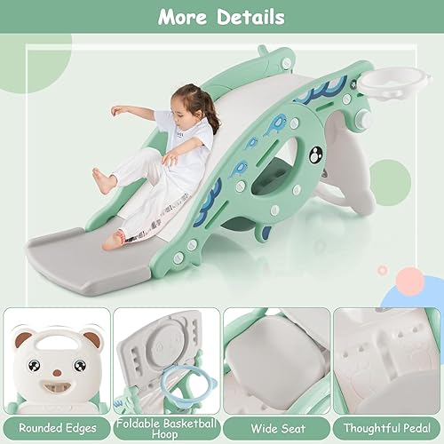 Miniatura 6 de FUTADA - Juguete mecedor 4 en 1 para niños pequeños, tobogán convertible independiente con aro de baloncesto, juego de lanzamiento de anillos,