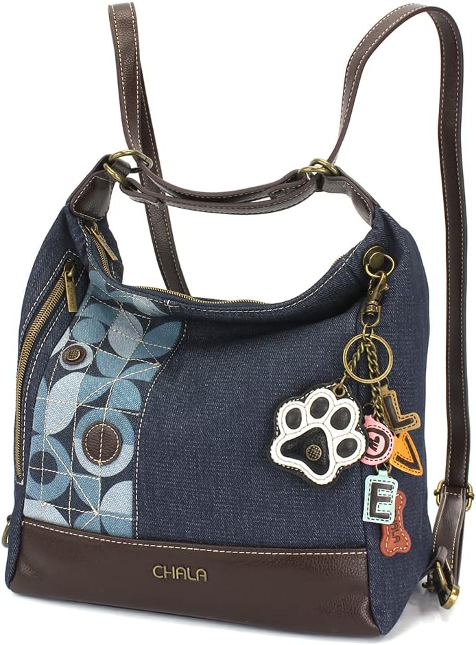CHALA Retro Convertible Purse - Charming Charms Paw+LOVE - Denim