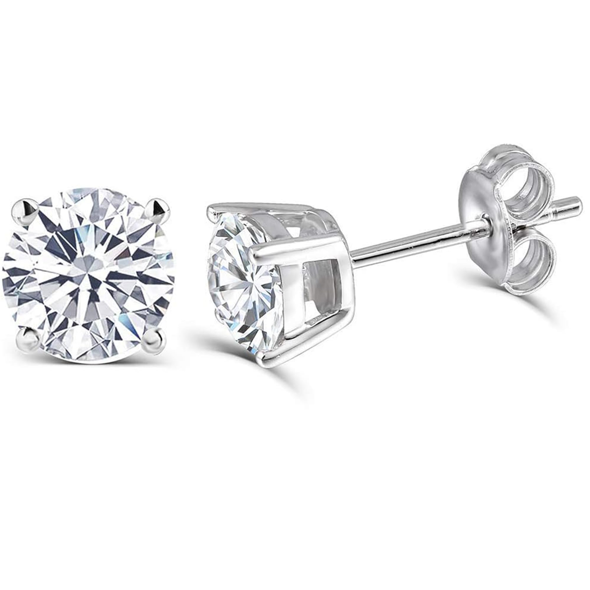 DovEggs10K White Gold/Platinum Plated Silver Post 1CTW 5mm Heart Arrows Cut Moissanite Stud Earrings Sterling Silver Push Back for Women