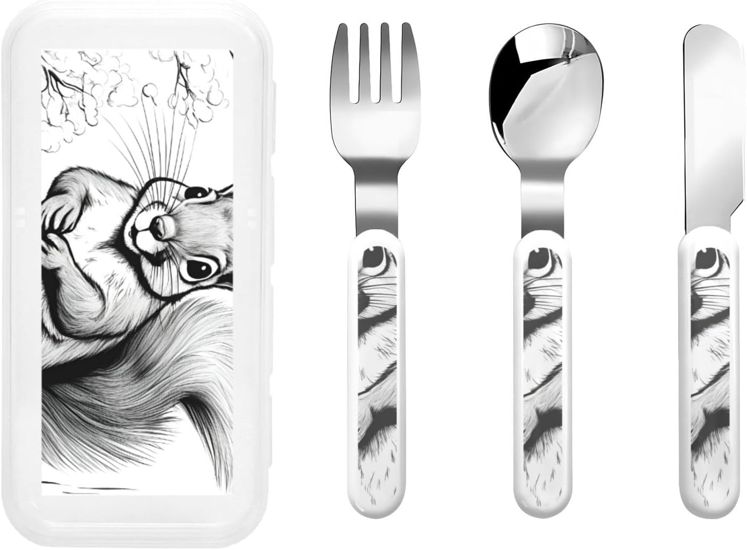 cartoon squirrel Print Stainless Knife Spoon Fork 3-Piece Set,Flatware Cutlery Set With Storage Case