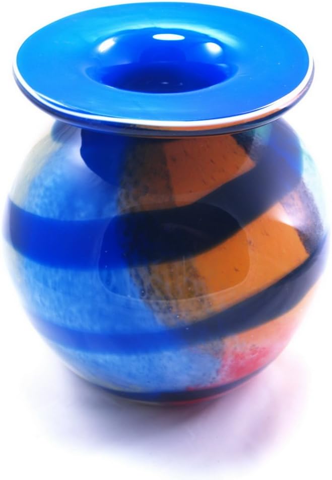 M Design Art Handcraft Rainbow Stripe Pattern Glass Art Handcraft Vase