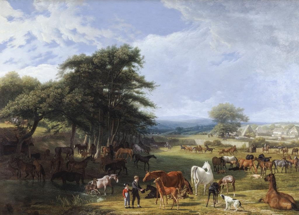 Fizdi - Framed Canvas Wall Painting - Lord Rivers's Stud Farm, Stratfield Saye (1807) By Jacques Laurent Agasse - Art Print for Home & Office Wall Decor.|20 Inches X 14.4 Inches||PRT_8045-20-14|