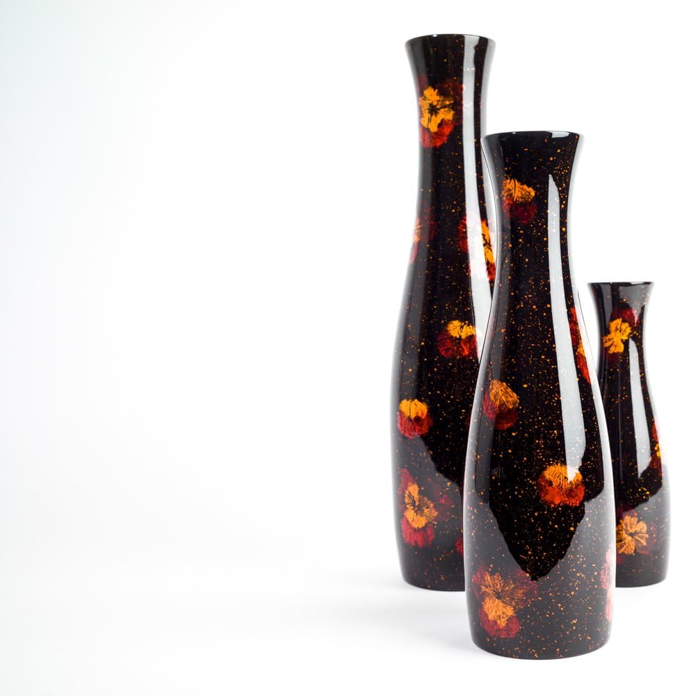 Pressed flower slender wooden lacquer vase 35cm