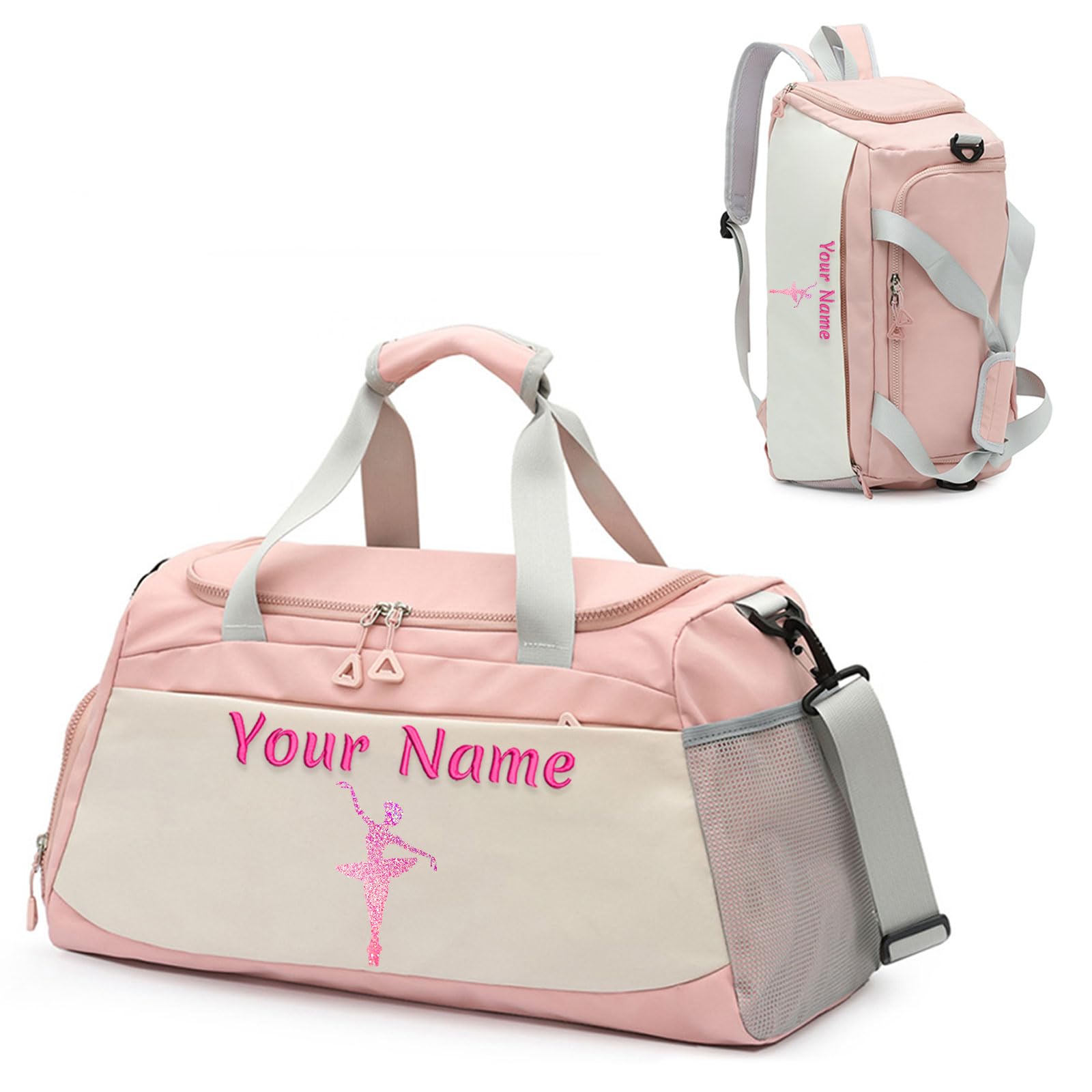 Personalized Dance Yoga Bag for Women Girls, Custom Travel Duffle Bag with Name, Cheerleaders Bag - with Shoes Compartment and Wet Dry Pocket - Adjustable Strap - Tote Bag/Backpack Dual-Purpose