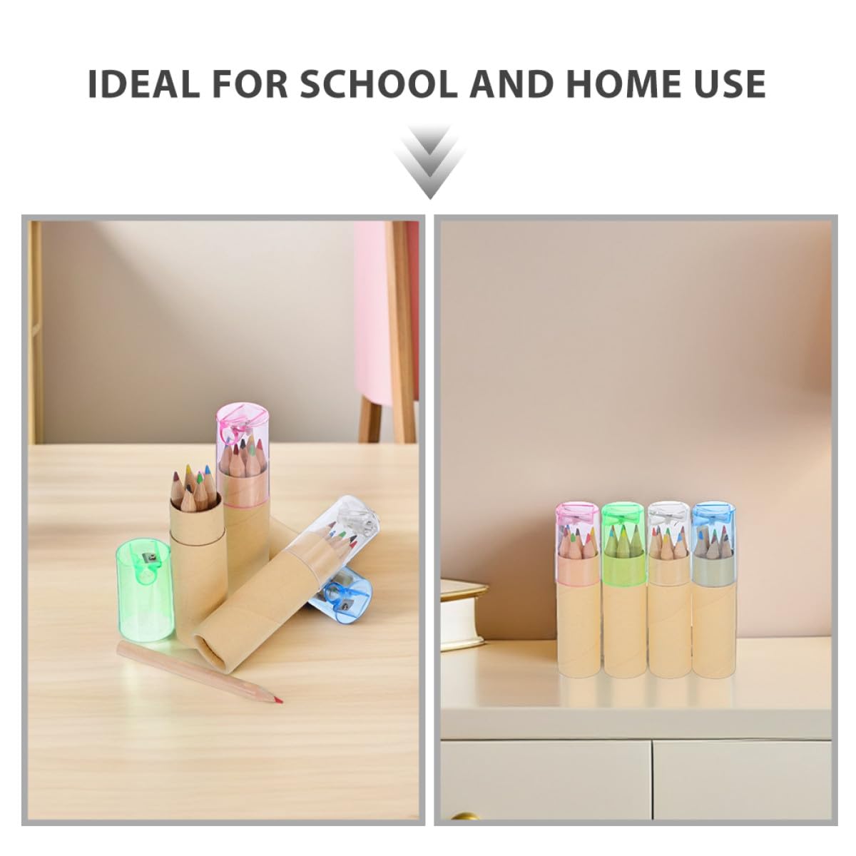 Set di 16 Matite Colorate Mini in Legno con Temperamatite Integrato e Confezione a Tubo, per Disegno Creativo e Scuola, Colori Vivaci per Bambini e Adulti