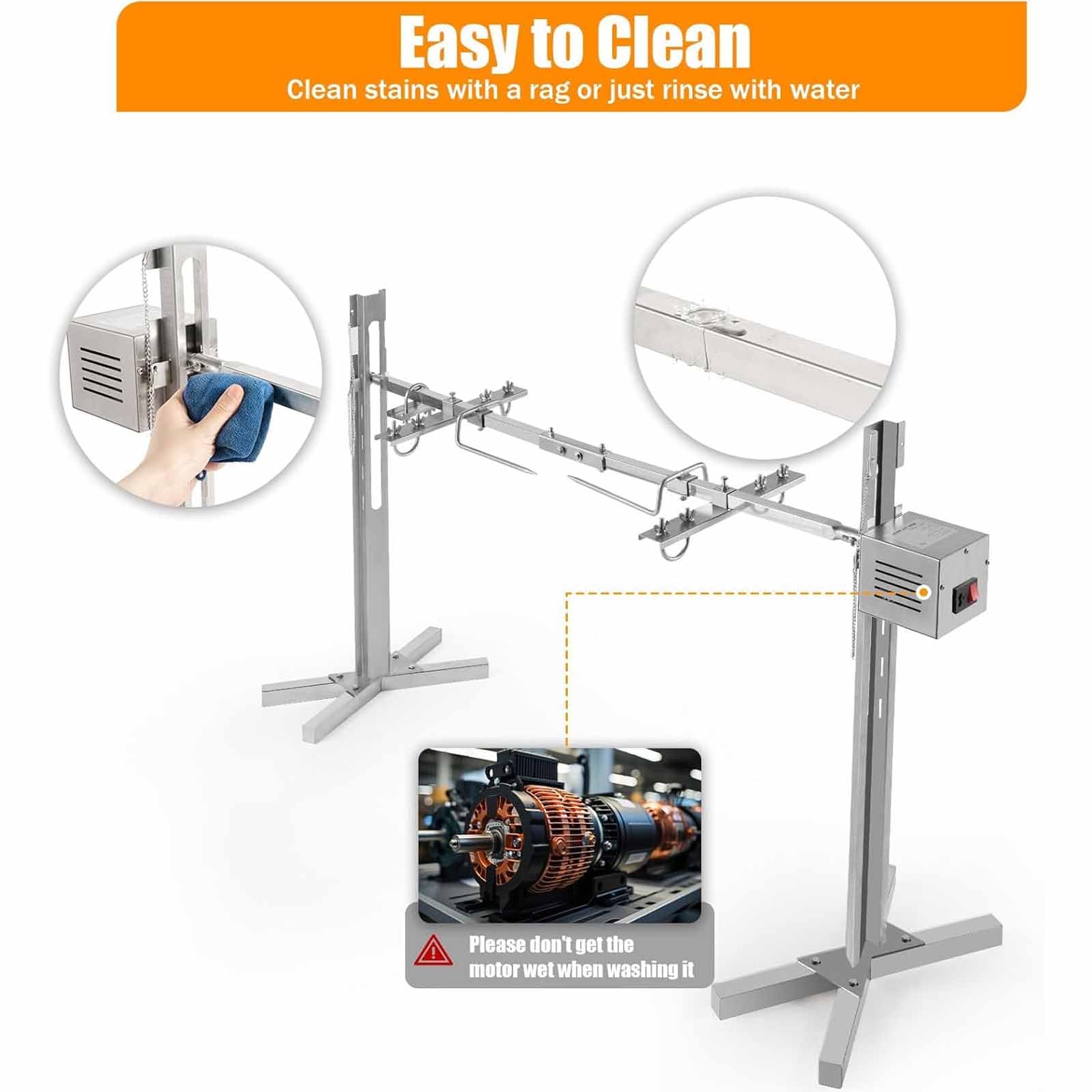 Kit Girarrosto Elettrico Per Barbecue Con Motore, Capacità Di Carico 40 Kg | Girarrosto Automatico In Acciaio Inox Con Motore, Altezza Regolabile, Rotazione A 360°, Per Barbecue,