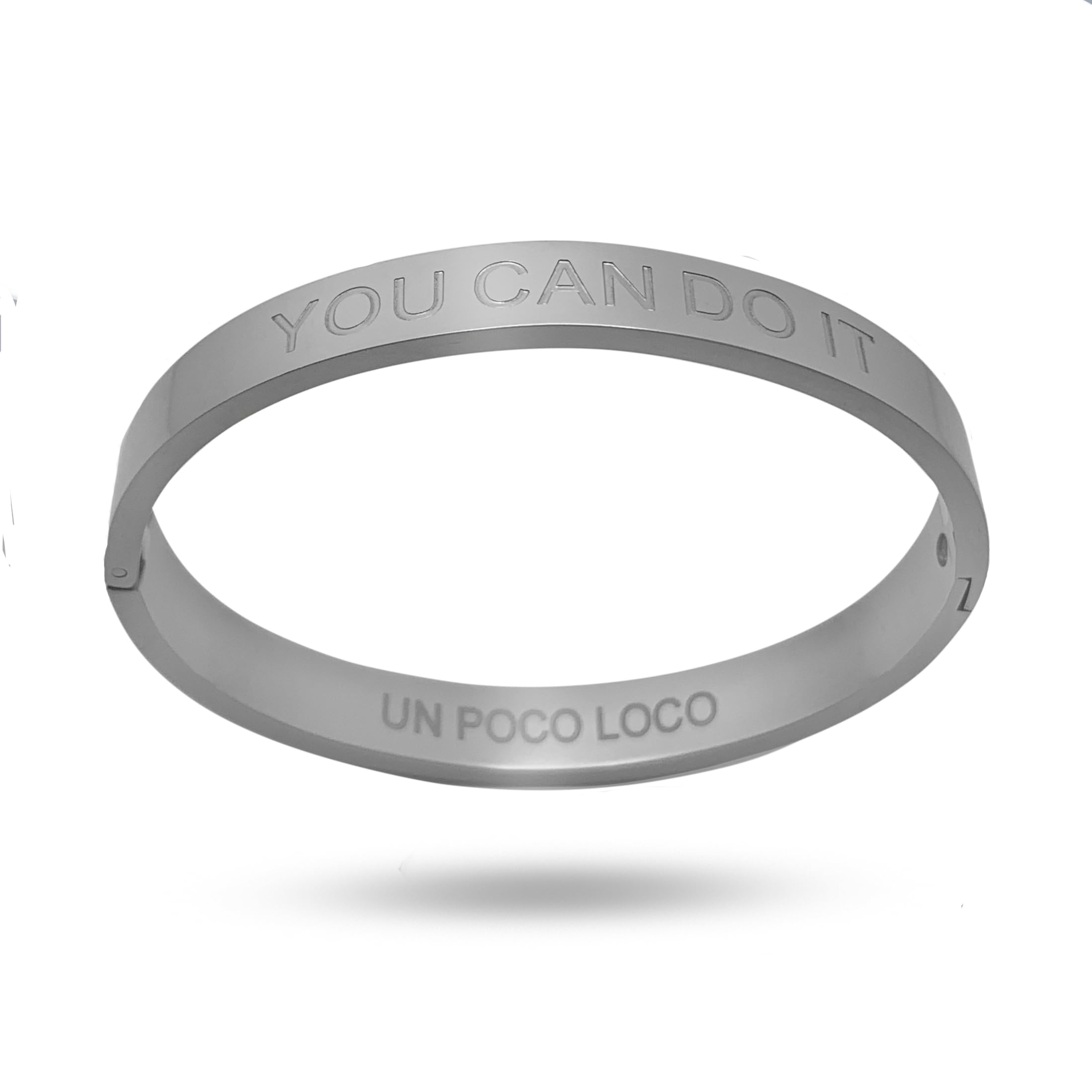 Genérico Genérico UN POCO LOCO, Pulsera con Frase, Pulsera mujer,hombre, Brazalete de Acero Inoxidable, Brillante, Acero Pulido, Frases de motivación, inspiración grabadas ambas caras externas