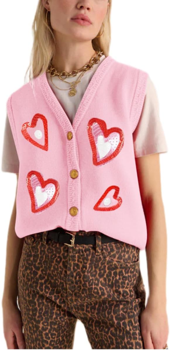 Women Christmas Sweater Vests Santa Claus Print Sleeveless Knit Cardigan Vest Christmas Holiday Tank Top