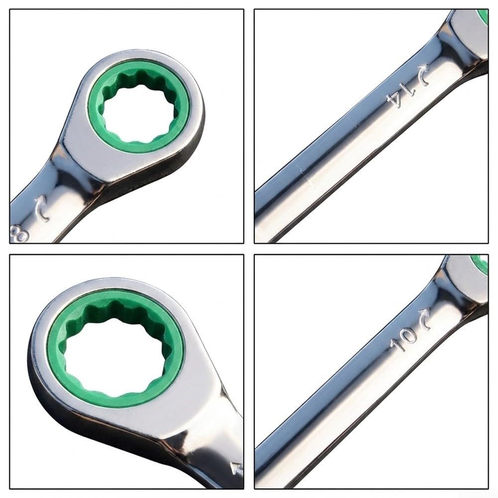 Juego de llaves de trinquete de 72 dientes, para herramientas métricas cr-v | Mango ergonómico extendido para mayor comodidad. Acabado galvanizado de cuatro capas. Resiste el óxido y resistente al