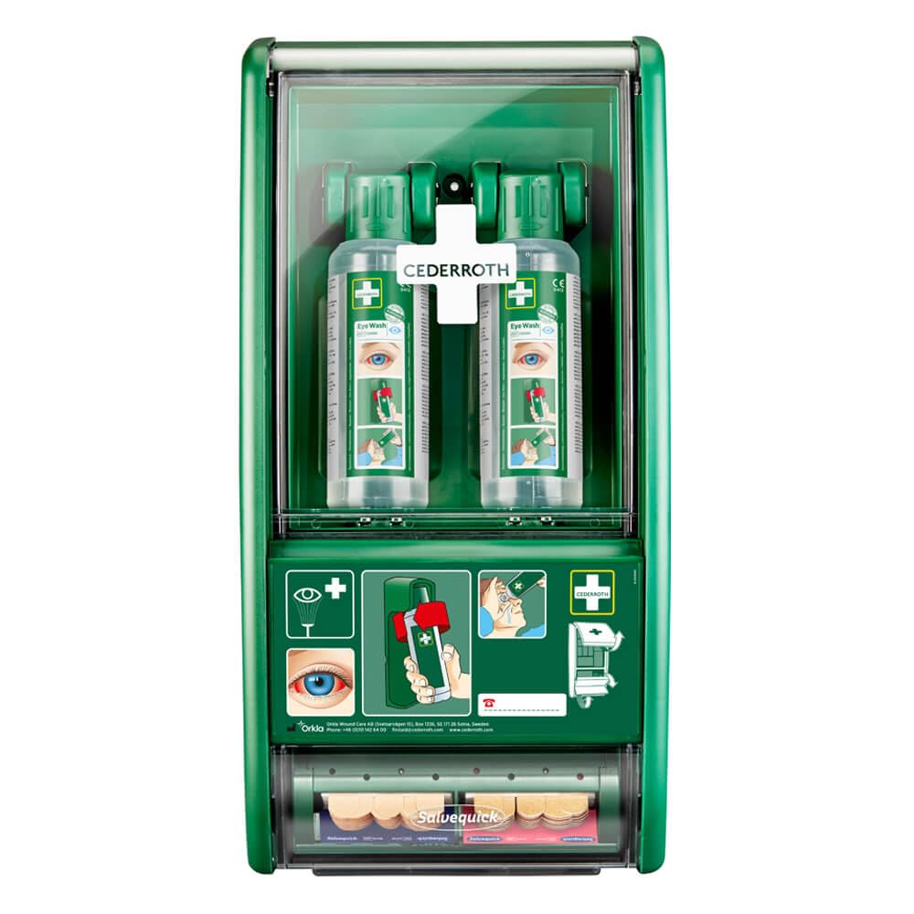 CEDERROTH Augenduschstation, 2 Augenspülflaschen 500 ml, mit Pflasterspender aus Kunststoff, Art.-Nr. 721500 | Augenspülung | Augenspülstation | Augenduschstation