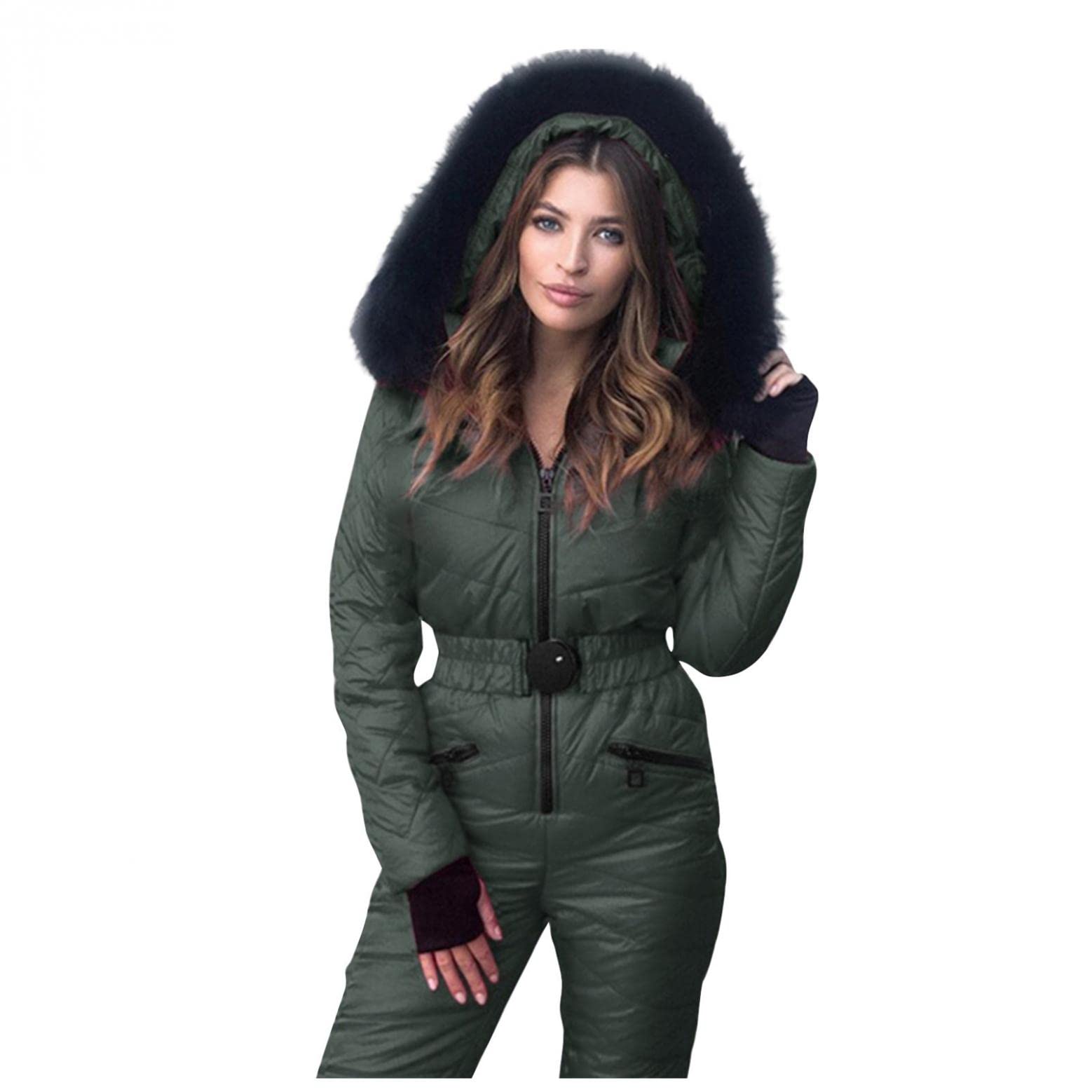 Traje de nieve para mujer, mono de esquí con capucha, cálido, para invierno, para esquí, deportes al aire libre, traje de esquí con cremallera, traje de esquí y snowboard