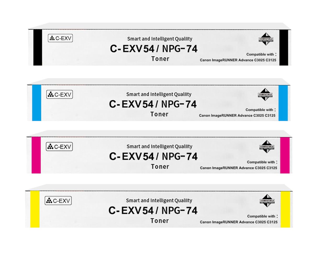 Okra 4 Toner compatibili con Canon EXV54 C-EXV54 Toner Canon C-EXV 54 Toner 1394C002 1395C002 1396C002 1397C002 per Canon Imagerunner Advance C3025 C3125 C3025i C3125i iR ADV C3025 C3125 (KCMY)