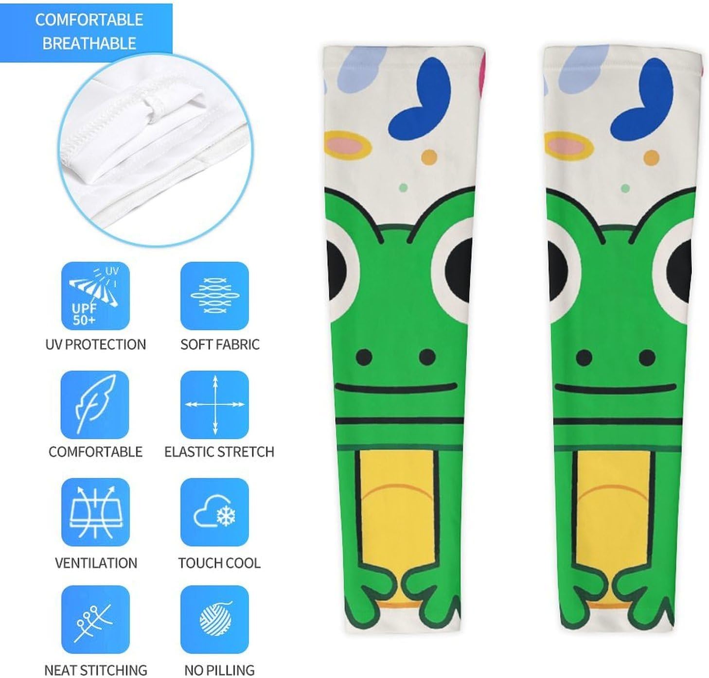 Cute Frog Pattern Arm Sleeves for Men Women Sun Protection Sleeves Cooling Compression Arm Covers for Sport