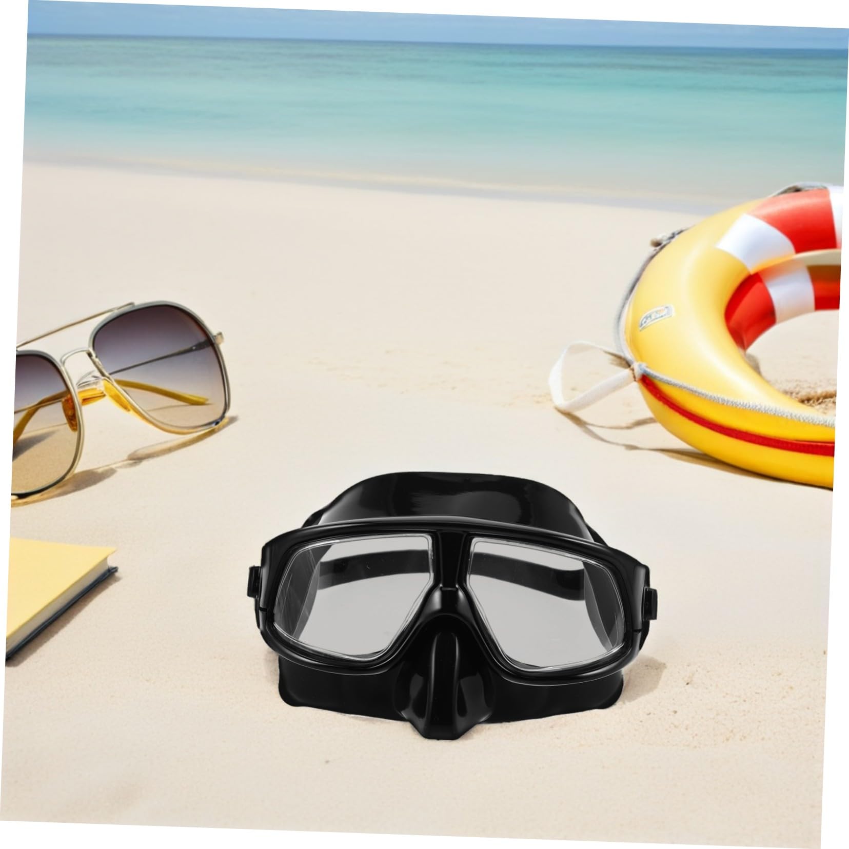 Máscara de Buceo para Snorkel con Tapa Nasal, Negra, Silicona | Correa Ajustable, Diseño de Amplia Visión, para Adultos, Natación y Uso Libre